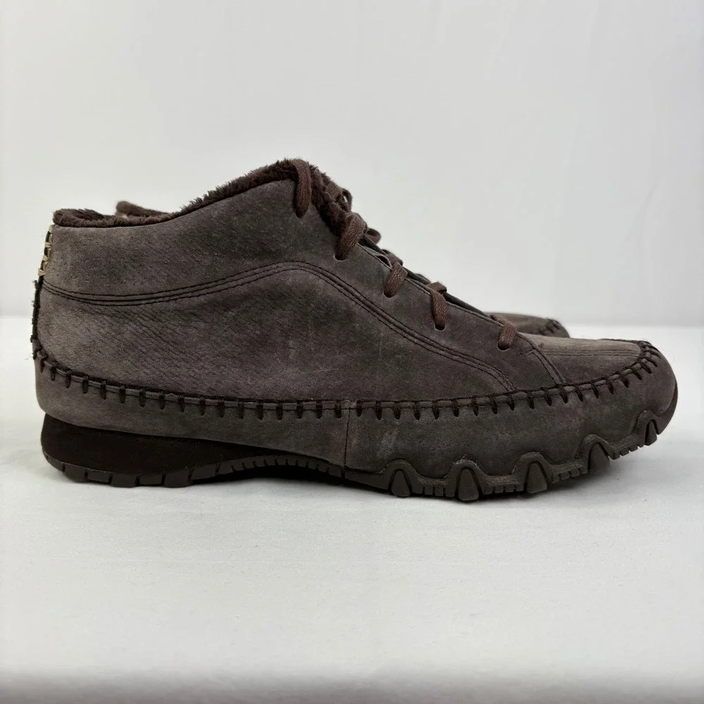 Skechers Bikers Totem Brown Leather Faux Fur Lined Ankle Boots Womens 8.5